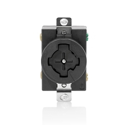 Leviton® 20403-L Flush Mount Grounding Single Power Interrupting Locking Receptacle, 600 VAC, 250 VDC, 20/30 A, 3 Poles, 4 Wires, Black