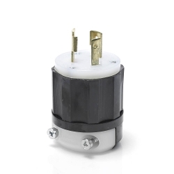 Leviton® 2311 1-Phase Grounding Cable Mount Locking Plug, 125 VAC, 20 A, 2 Poles, 3 Wires, Black/White