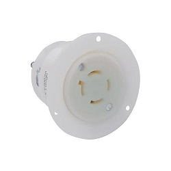 Leviton® 2416 Grounding Receptacle Locking Flanged Outlet, 125/250 V AC, 20 A, 3 Poles, 4 Wires, White