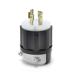 Leviton® 2421 3-Phase Grounding Cable Mount Locking Plug, 250 VAC, 20 A, 3 Poles, 4 Wires, Black/White