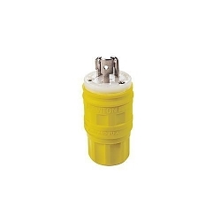 Leviton® 24W47 1-Phase Grounding Watertight Cable Mount Locking Plug, 125 VAC, 15 A, 2 Poles, 3 Wires, Yellow