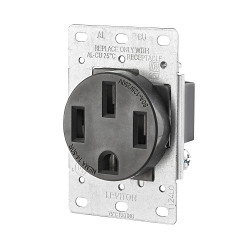 Leviton® 279-S00 Shallow Single Straight Blade Receptacle, 125/250 VAC, 50 A, 3 Poles, 4 Wires, Black