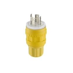 Leviton® 28W74 3-Phase Grounding Watertight Cable Mount Locking Plug, 125/250 V AC, 30 A, 3 Poles, 4 Wires, Yellow