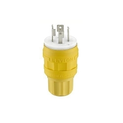Leviton® 28W75 3-Phase Grounding Watertight Cable Mount Locking Plug, 250 V AC, 30 A, 3 Poles, 4 Wires, Yellow