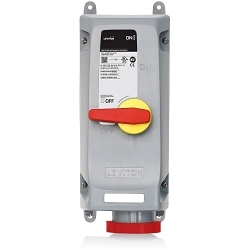 Leviton® 460MI7WLEV Non-Fused Watertight Pin and Sleeve Mechanical Interlock, 480 VAC, 60 A, 3 Poles, 4 Wires