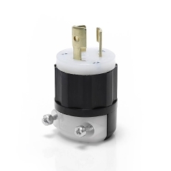 Leviton® 4720-C 1-Phase Grounding Cable Mount Locking Plug, 125 V AC, 15 A, 2 Poles, 3 Wires, Black/White