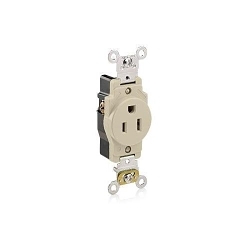 Leviton® 5261-I 1-Phase Heavy Duty Single Straight Blade Receptacle, 125 VAC, 15 A, 2 Poles, 3 Wires, Ivory