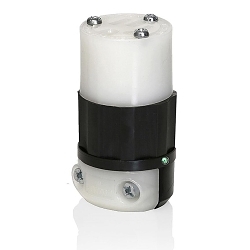 Leviton® 5269-PLC Cable Mount Grounding Straight Blade Connector, 125 V AC, 15 A, 2 Poles, 3 Wires, Black/White