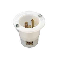 Leviton® 5278-C Grounding Inlet Receptacle, 125 VAC, 15 A, 2 Poles, 3 Wires, White