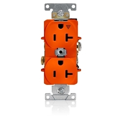 Leviton® 5362-IG Heavy Duty Isolated Ground Straight Blade Duplex Receptacle, 125 VAC, 20 A, 2 Poles, 3 Wires, Orange
