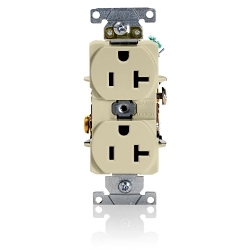 Leviton® 5362-SI Heavy Duty Straight Blade Duplex Receptacle, 125 VAC, 20 A, 2 Poles, 3 Wires, Ivory