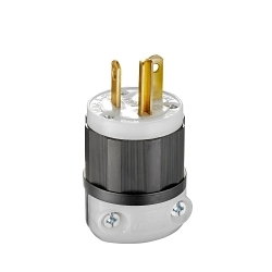 Leviton® 5366-C Cable Mount Grounding Straight Blade Plug, 125 VAC, 20 A, 2 Poles, 3 Wires, Black/White