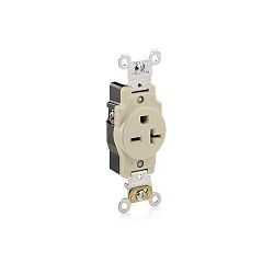 Leviton® 5461-I 1-Phase Heavy Duty Single Straight Blade Receptacle, 250 VAC, 20 A, 2 Poles, 3 Wires, Ivory