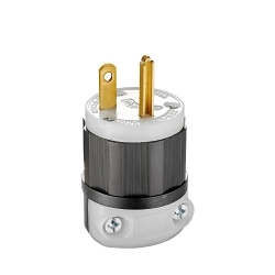 Leviton® 5466-C Cable Mount Grounding Straight Blade Plug, 250 VAC, 20 A, 2 Poles, 3 Wires, Black/White