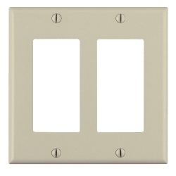Leviton® Decora® 80409-NI Standard Size Wall Plate, 2 Gangs, 4.56 in W x 4.5 in H, Thermoplastic, Ivory
