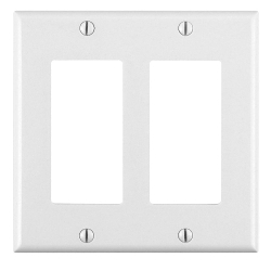 Leviton® Decora® 80409-W Standard Size Wall Plate, 2 Gangs, 4.56 in W x 4.5 in H, Thermoset, White