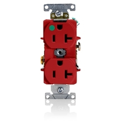 Leviton® 8300-HR Heavy Duty Slim Body Straight Blade Duplex Receptacle, 125 VAC, 20 A, 2 Poles, 3 Wires, Red