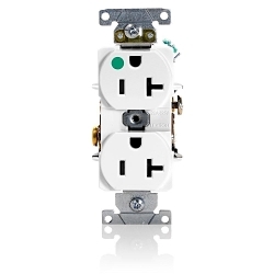 Leviton® 8300-HW Heavy Duty Slim Body Straight Blade Duplex Receptacle, 125 VAC, 20 A, 2 Poles, 3 Wires, White