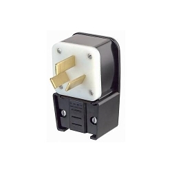 Leviton® 9450-P Angled Cable Mount Non-Grounding Non-Polarized Straight Blade Plug, 125/250 V AC, 50 A, 3 Poles, 3 Wires, Black