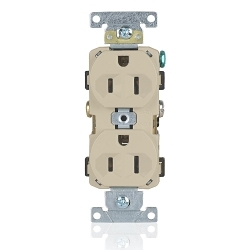 Leviton® BR15-I 1-Phase Duplex Heavy Duty Straight Blade Receptacle, 125 VAC, 15 A, 2 Poles, 3 Wires, Ivory