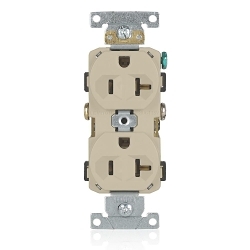 Leviton® BR20-I 1-Phase Duplex Heavy Duty Straight Blade Receptacle, 125 VAC, 20 A, 2 Poles, 3 Wires, Ivory