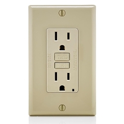 Leviton® SmartlockPro® Slim® GFNT1-I Duplex Monochromatic Non-Tamper Resistant Self-Test GFCI Receptacle With Wallplate, LED Indicator, 125 VAC, 15 A, 2 Poles, 3 Wires, Ivory