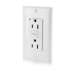 Leviton® SmartlockPro® Slim® GFNT1-W Duplex Monochromatic Non-Tamper Resistant Self-Test GFCI Receptacle With Wallplate, LED Indicator, 125 VAC, 15 A, 2 Poles, 3 Wires, White