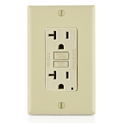 Leviton® SmartlockPro® Slim® GFNT2-I Feed Through Monochromatic Non-Tamper Resistant Self-Test Standard Duplex GFCI Receptacle With LED Indicator, 125 VAC, 20 A, 2 Poles, 3 Wires, Ivory