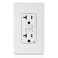 Leviton® SmartlockPro® Slim® GFNT2-W Feed Through Monochromatic Non-Tamper Resistant Self-Test Standard Duplex GFCI Receptacle With LED Indicator, 125 VAC, 20 A, 2 Poles, 3 Wires, White