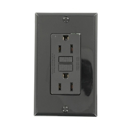 Leviton® N7599-E Slim Duplex Lighted Tamper-Resistant 2 Pole GFCI Receptacle, 125 VAC, 15 A, 2 Poles, 3 Wires, Black