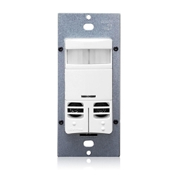 Leviton® Decora® OSSMD-MDW 1-Pole Dual Relay Field Configurable Self Adjusting Occupancy Sensor With Neutral Wire, 120/230/277 VAC, Multi-Technology/PIR/Ultrasonic Sensor, 2400 sq-ft Coverage, 180 deg Viewing