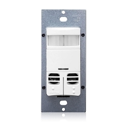 Leviton® OSSMD-MAW 1-Pole Dual Relay Self Adjusting Occupancy Sensor With Neutral Wire, 120/230/277 V AC, PIR/Ultrasonic Sensor, 2400 sq-ft Coverage, 180 deg Viewing, Wall Mounting
