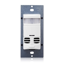 Leviton® Decora® OSSMT-GDW 1-Pole Field Configurable Self Adjusting Occupancy Sensor, 120/230/277/347 VAC, Multi-Technology/PIR/Ultrasonic Sensor, 2400 sq-ft Coverage, 180 deg Viewing