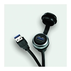 LUTZE 490113.0060 Shielded USB Panel Connector With M22 Thread, USB 3.0 Type A Female x USB 3.0 Type A Male Connector, 0.6 m L Cable, PA/PVC