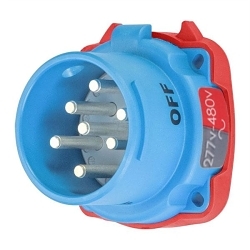 MELTRIC DECONTACTOR™ 33-18047-972 DS20 Male Switch Rated Inlet With (2) Auxiliary Pilot Contacts, 255/277/440/480 VAC, 20 A, 4 Poles, 5 Wires, Blue