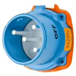 MELTRIC DECONTACTOR™ 33-18073 DS20 Switch Rated Male Inlet With Ground, 110/125/220/250 VAC, 20 A, 3 Poles, 4 Wires, Blue