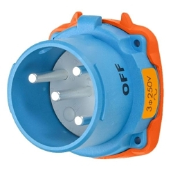 MELTRIC DECONTACTOR™ 33-38073 DS30 Switch Rated Male Inlet With Ground, 110/125/220/250 VAC, 30 A, 3 Poles, 4 Wires, Blue