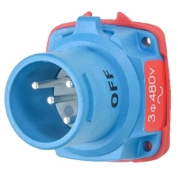 MELTRIC DECONTACTOR™ 63-18043 DSN20 Switch Rated Male Inlet With Ground, 255/277/440/480 VAC, 20 A, 3 Poles, 4 Wires, Blue