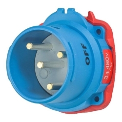 MELTRIC DECONTACTOR™ 63-38043 DSN30 Switch Rated Male Inlet With Ground, 255/277/440/480 VAC, 30 A, 3 Poles, 4 Wires, Blue