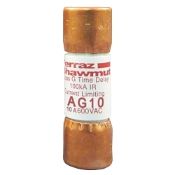 Mersen Amp-Trap® AG10 Current Limiting Low Voltage Time-Delay Fast Acting Fuse, 10 A, 600 VAC, 100 kA, Class G, Cylindrical Body