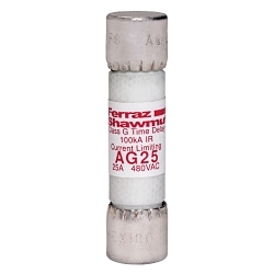 Mersen Amp-Trap® AG25 Current Limiting Low Voltage Time-Delay Fast Acting Fuse, 25 A, 480 VAC, 100 kA, Class G, Cylindrical Body