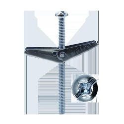 Minerallac® 58565 Light Duty Toggle Bolt With Wings, 1/4-20 Screw, 4 in OAL, Steel, Phillips®/Slotted/Mushroom Head, 5/8 in Drill