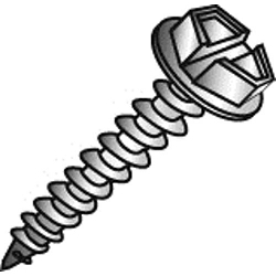 Minerallac® 77224 Self-Tapping Sheet Metal Screw, #12-11, 1-1/2 in OAL, Hex Washer Head, Slotted Drive, Steel, Zinc Plated