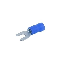 MORRIS 10132 Spade Terminal, 16 to 14 AWG Conductor, 0.88 in L, Serrated Barrel, Copper, Blue