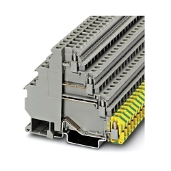 Phoenix Contact 3011038 4-Circuit 7-Wire Bridgeable Multi-Level Tetra Tier Motor Terminal Block With PE Foot, 400 VAC, 24 to 26 A, 24 to 12 AWG Wire, DIN Rail Mount