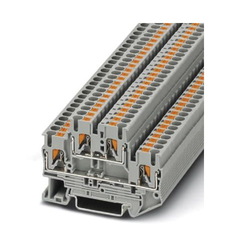 Phoenix Contact 3210567 2-Level 2-Circuit 4-Wire Double Tier Terminal Block, 500 VAC, 25 A, 26 to 12 AWG Wire, 4 Poles, DIN Rail Mount