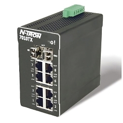 redlion® N-Tron® 7010TX N-Tron® 10-Port Managed Ethernet Switch, Web Interface, (8) 10/100BaseTX RJ-45, (2) Gigabit SFP (Mini-GBIC) (1000BaseSX/LX Fiber With LC Style Connectors or 1000BaseT Copper With RJ-45 Connectors) Port, LLDP Protocol