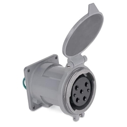 Russellstoll® Max-Gard® DF3414FR000 3-Phase Standard Female Sleeve Receptacle With Flap Cover, 600 VAC, 30 A, 3 Poles, 4 Wires