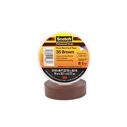 Scotch® 7000031580 Color Coding Tape, 66 ft L x 3/4 in W, 7 mil THK, PVC, Rubber Adhesive, Brown