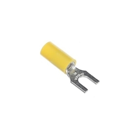 Sta-Kon® 10RC-10F RC Series Insulated Fork Terminal, 12 to 10 AWG Conductor, 1.09 in L, Brazed Seam/Serrated Barrel, Copper, Yellow